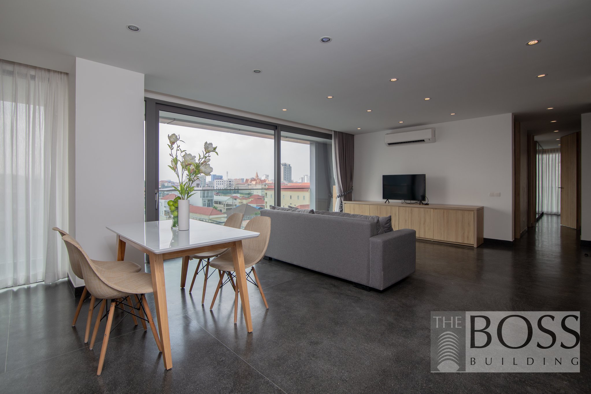 A residence living room at The Boss Building